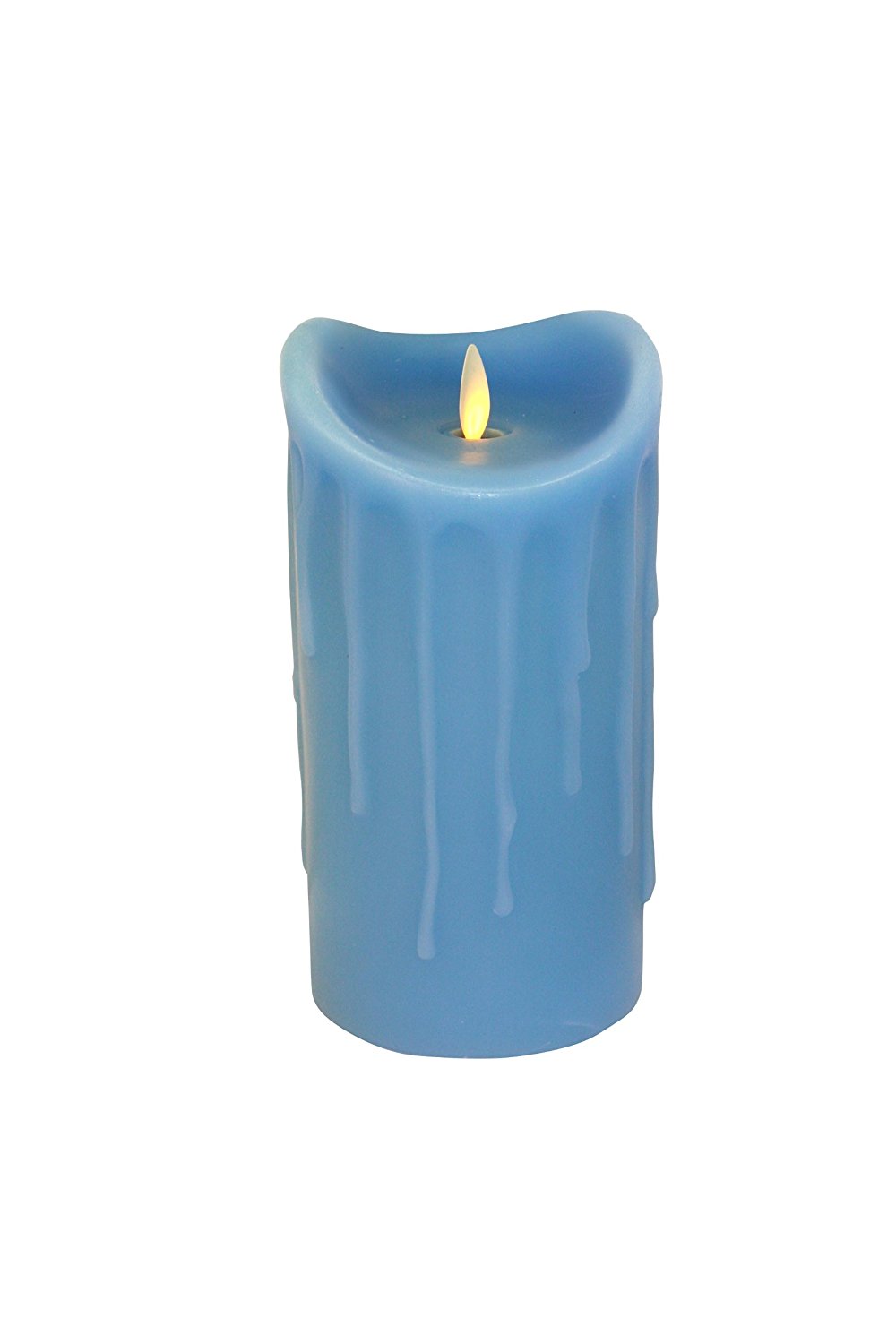 LED-Echtwachskerze mit "Flamme", Hellblau, 18 cm, Wachstropfendesign