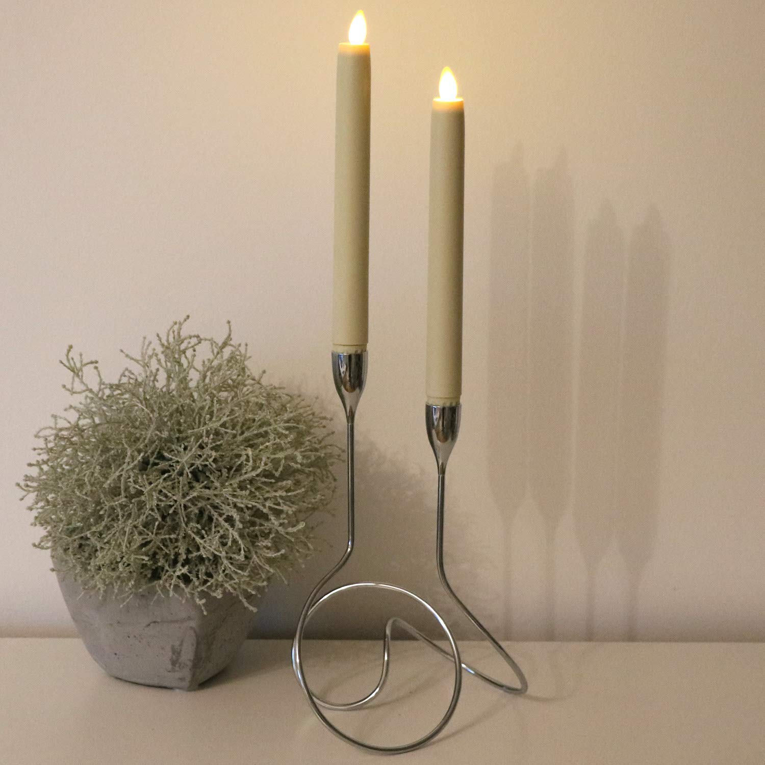 LED-Stab-Kunstharzkerze mit "Flamme", Ivory-Weiß, ca. 23cm, 2er Set