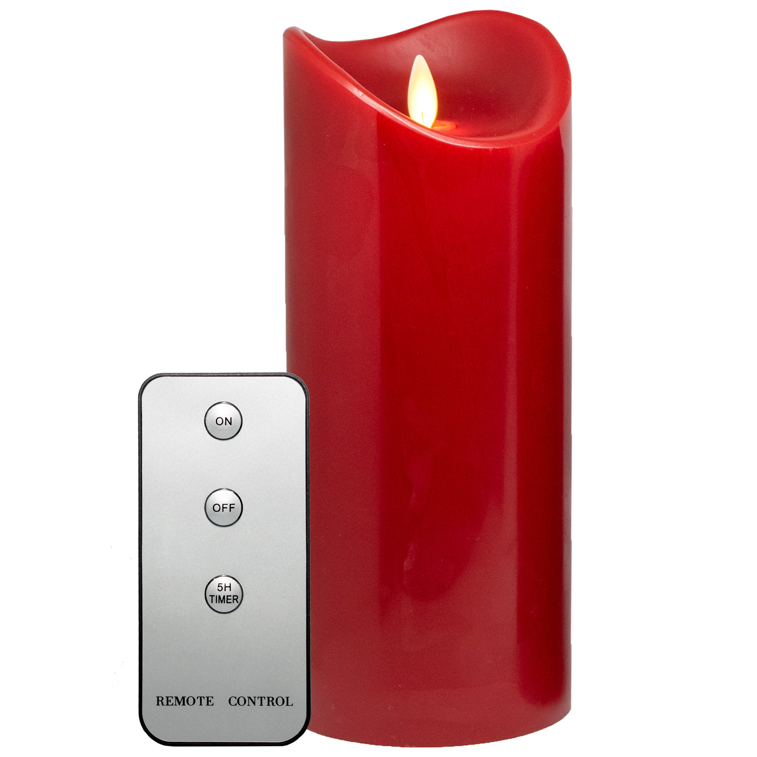 LED-Echtwachskerze, 23cm, Rot, mit FB, Kerzenlichtsimulation