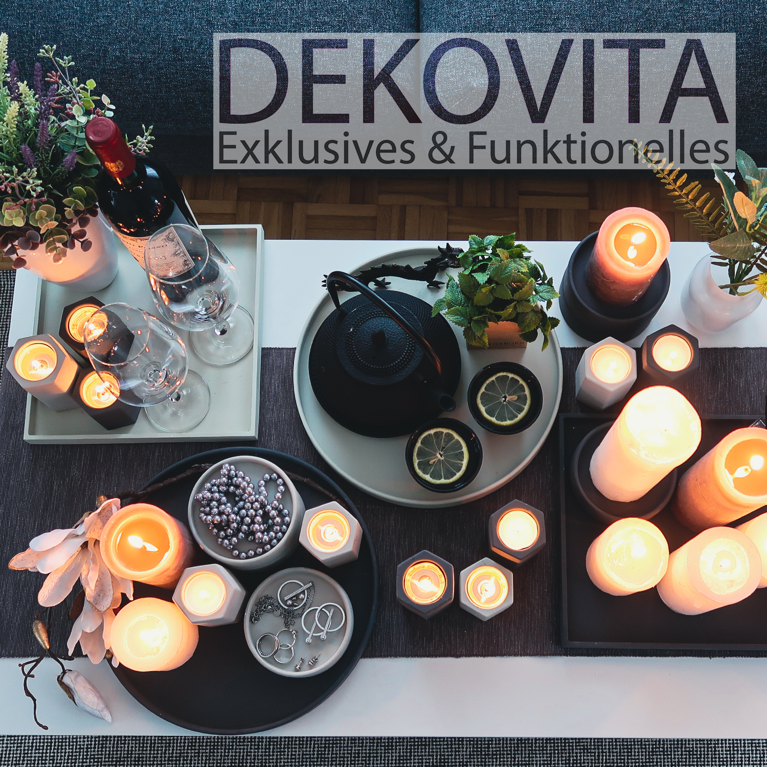 Dekovita, Teelichthalter rund Ø6 x 6/8,5/10 cm - 3er Set Steinoptik Dunkelgrau