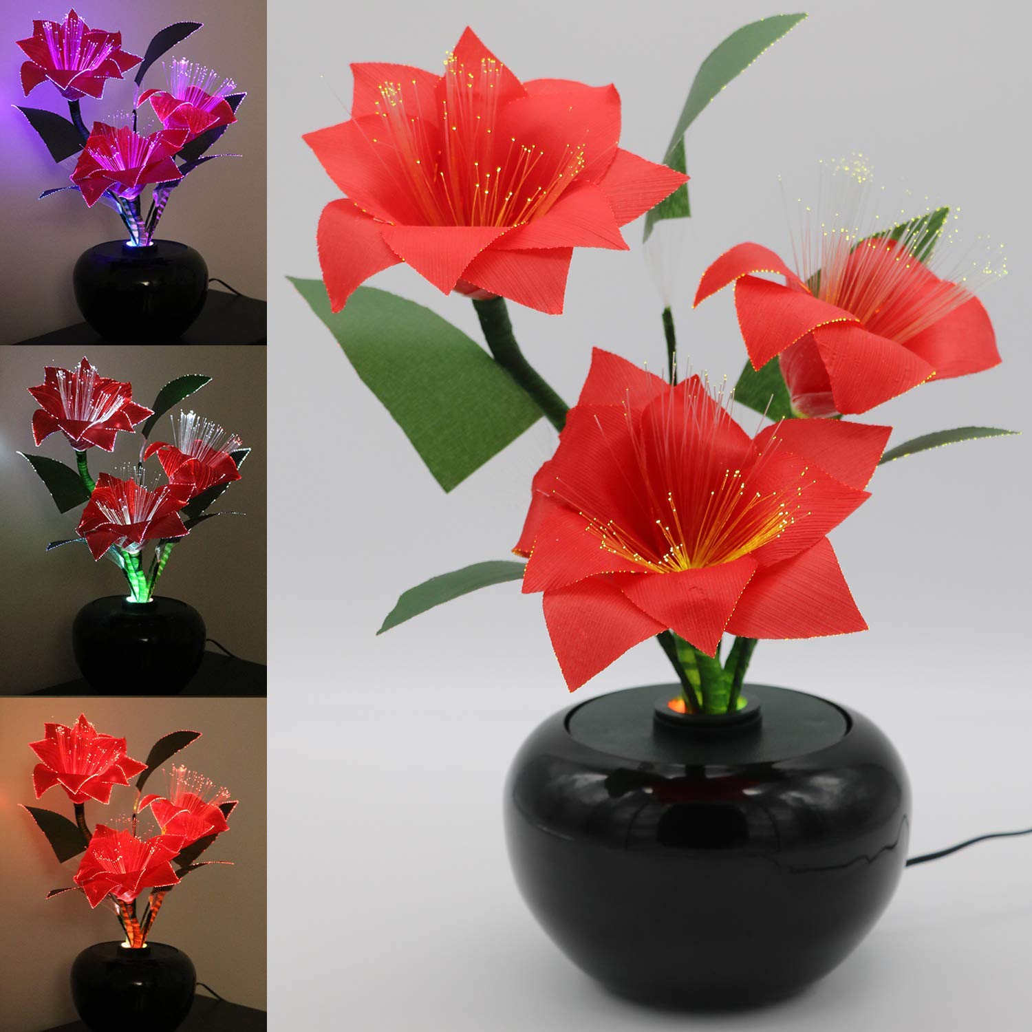 Tronje, LED-Kunstblumen, Weihnachtstern Rot, 15x15x40cm, mit Steckernetzteil