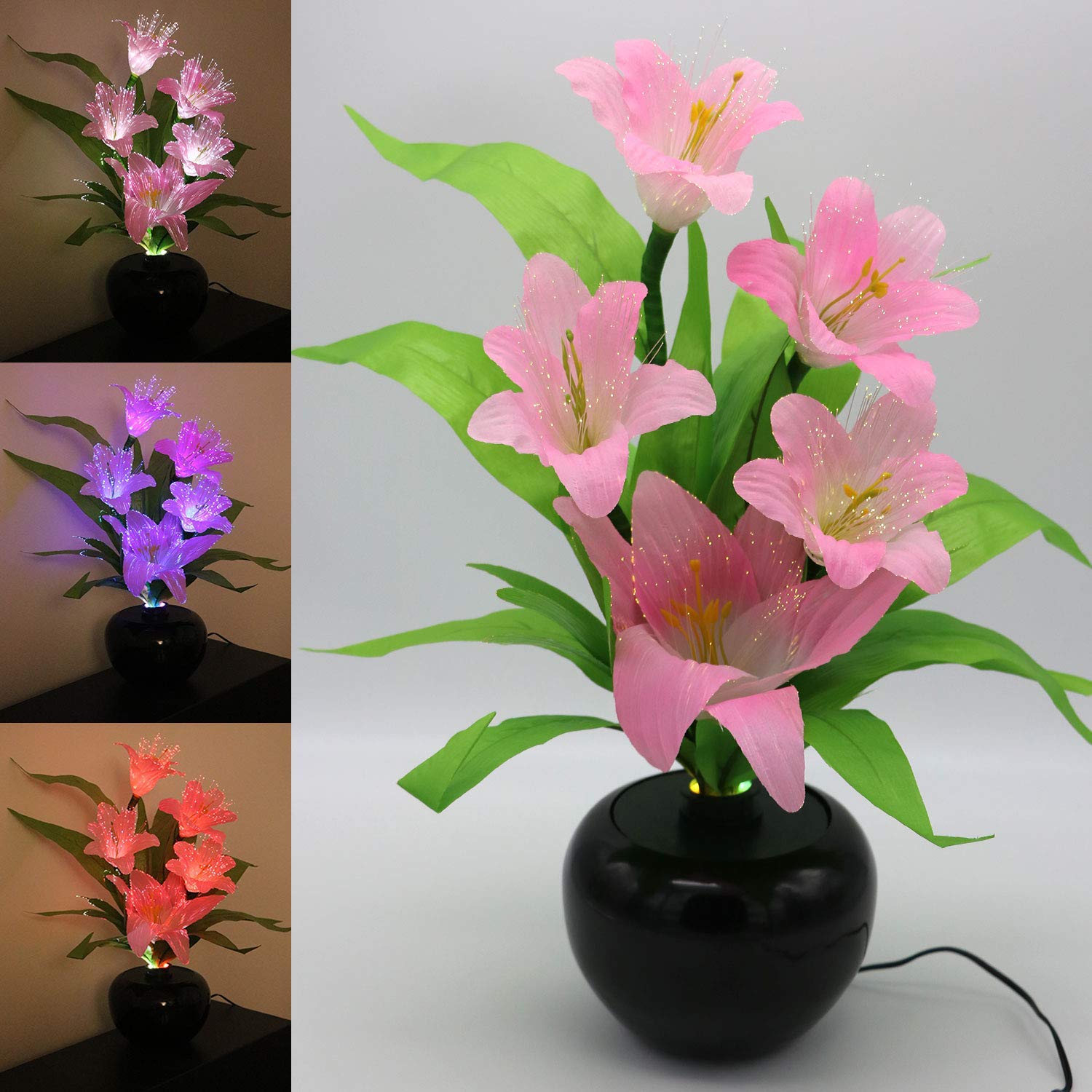 Tronje, LED-Kunstblumen, Lilie Pink, 15x15x49cm, mit Steckernetzteil