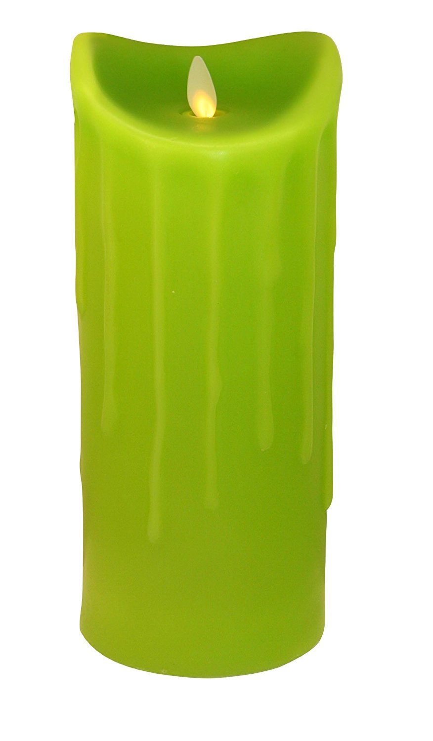 LED-Echtwachskerze mit "Flamme", Hellgrün, 23cm, Wachstropfendesign