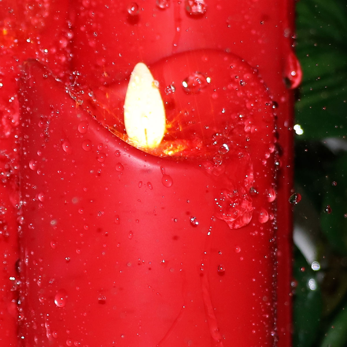 LED-Kunstharzkerzen, 3er Set mit Fb., Rot, Höhe: 13cm + 15cm + 18cm, IP44 Outdoor Kerze