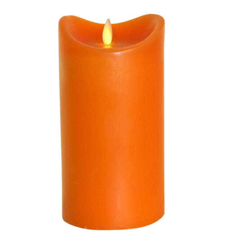 LED-Echtwachskerze mit "Flamme", Orange, 18cm