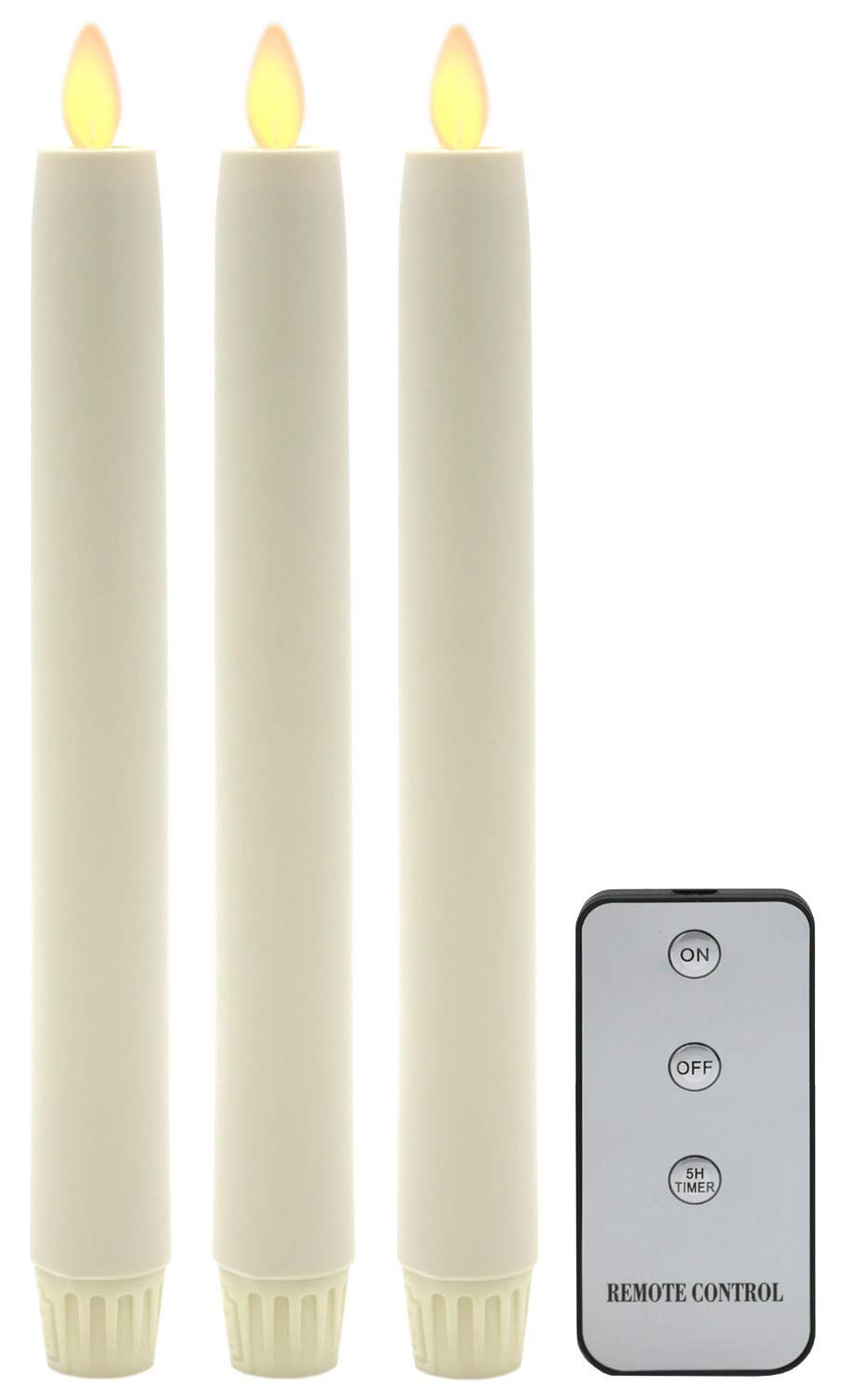 LED-Stab-Kunstharzkerze mit "Flamme", Ivory-Weiß, ca. 23cm, 3er Set
