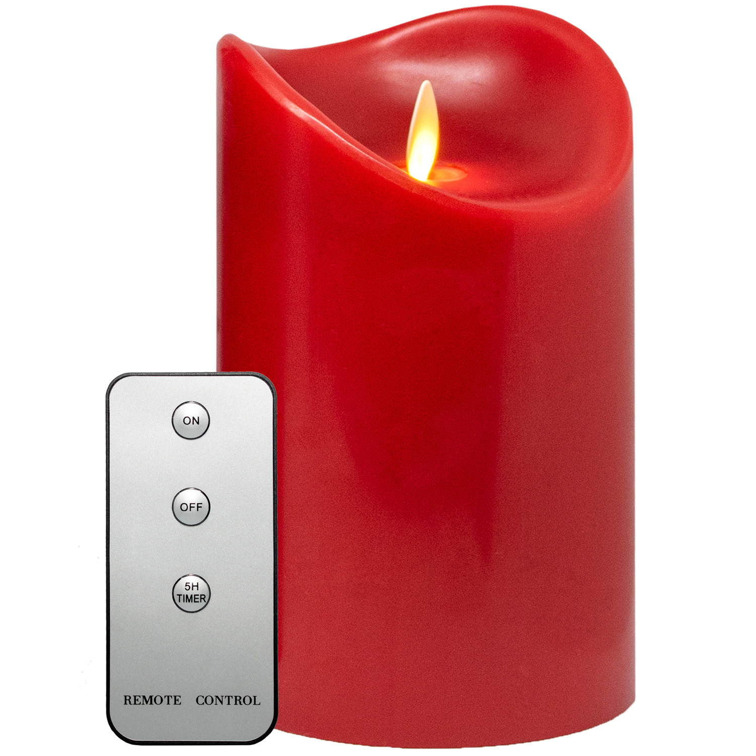 LED-Echtwachskerze, 15cm, Rot, mit FB, Kerzenlichtsimulation