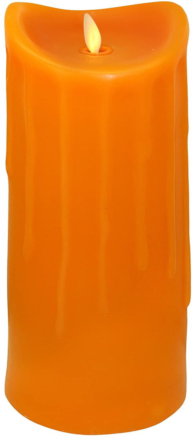 LED-Echtwachskerze mit "Flamme", Orange, 23cm, Wachstropfendesign