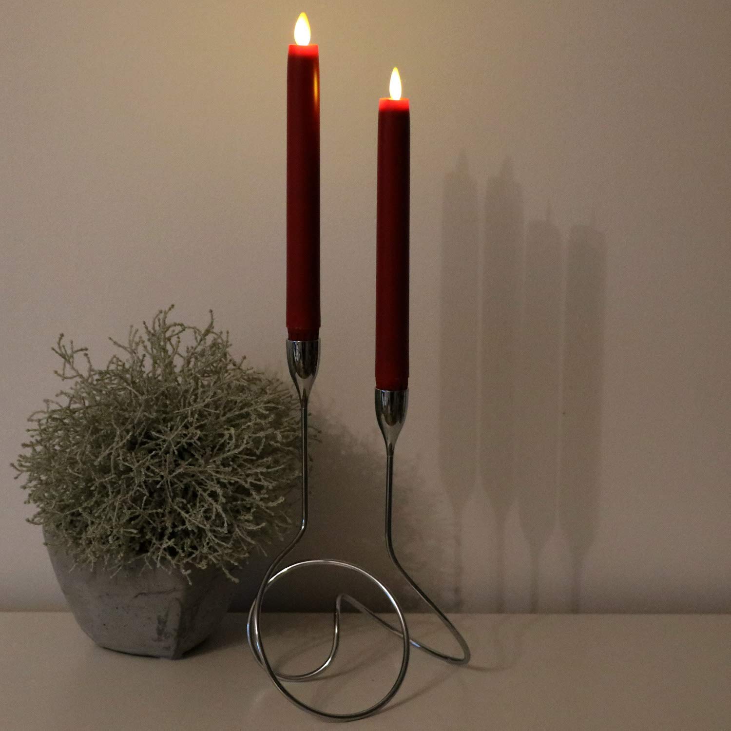 LED-Stab-Kunstharzkerze mit "Flamme", Rot, ca. 23cm, 2er Set