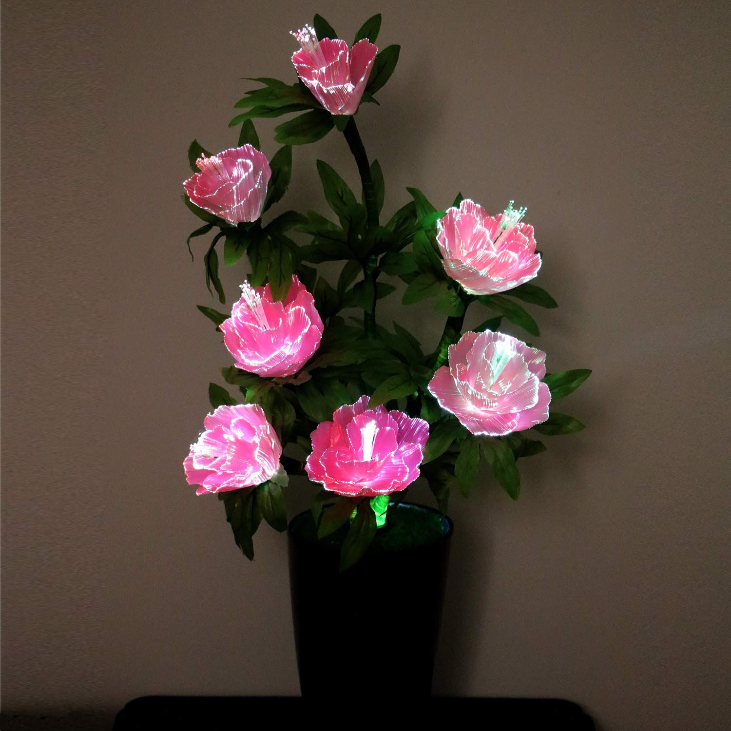 Tronje, LED-Kunstblumen, Pfingstrose Rosa, 14x14x63cm, mit Steckernetzteil